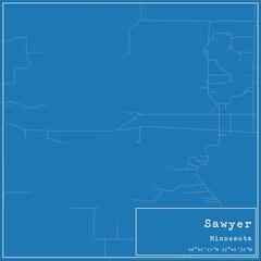 Blueprint US city map of Sawyer, Minnesota.