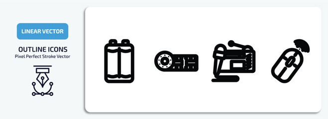 technology outline icons set. technology thin line icons pack included baterry, horizontal film strip, radio journalism, wireless mouse vector.