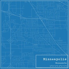 Blueprint US city map of Minneapolis, Minnesota.