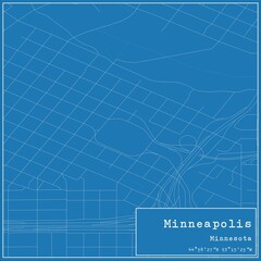 Blueprint US city map of Minneapolis, Minnesota.