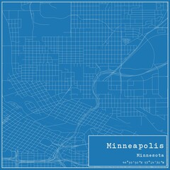 Blueprint US city map of Minneapolis, Minnesota.