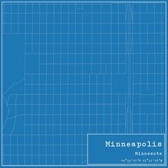 Blueprint US city map of Minneapolis, Minnesota.