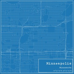 Blueprint US city map of Minneapolis, Minnesota.