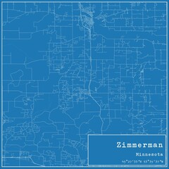Blueprint US city map of Zimmerman, Minnesota.