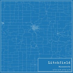 Blueprint US city map of Litchfield, Minnesota.