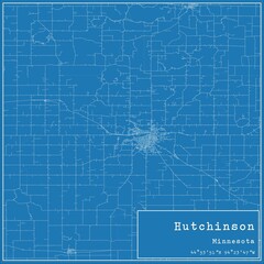 Blueprint US city map of Hutchinson, Minnesota.