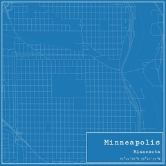 Blueprint US city map of Minneapolis, Minnesota.