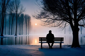 silhouette of a person on a bench