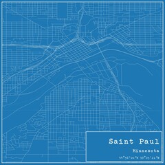 Blueprint US city map of Saint Paul, Minnesota.