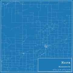 Blueprint US city map of Mora, Minnesota.