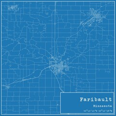 Blueprint US city map of Faribault, Minnesota.