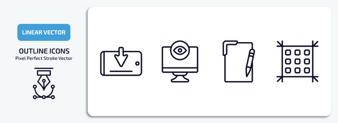 technology outline icons set. technology thin line icons pack included receive, retina display, text editor, pixels per inch vector.