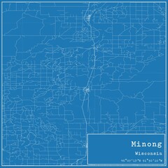 Blueprint US city map of Minong, Wisconsin.