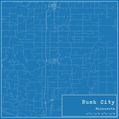 Blueprint US city map of Rush City, Minnesota.