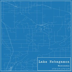 Blueprint US city map of Lake Nebagamon, Wisconsin.