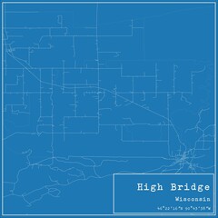Blueprint US city map of High Bridge, Wisconsin.
