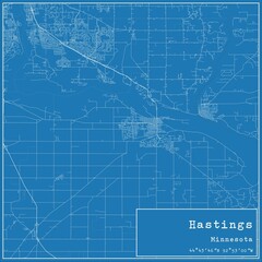 Blueprint US city map of Hastings, Minnesota.