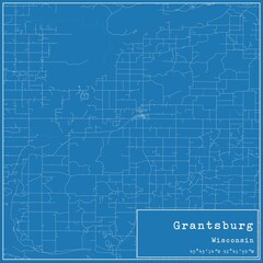 Blueprint US city map of Grantsburg, Wisconsin.