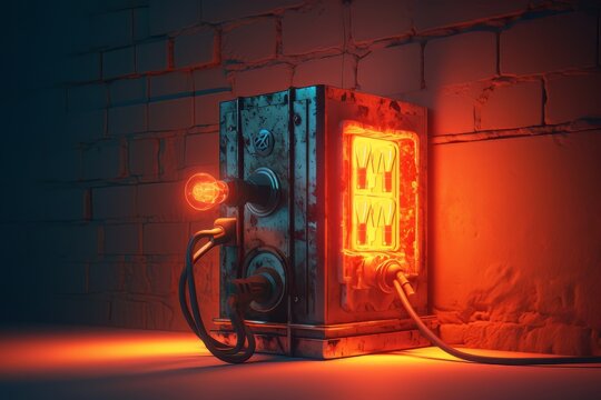 Electric power generator in neon lighting made with generative Ai