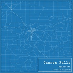 Blueprint US city map of Cannon Falls, Minnesota.