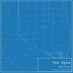 Blueprint US city map of Van Dyne, Wisconsin.