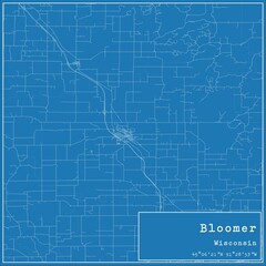 Blueprint US city map of Bloomer, Wisconsin.