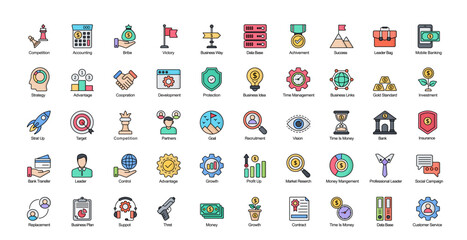 Leadership Line Color Icons Business Management Leader Icon Set in Filled Outline Style 50 Vector Icons