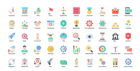 Leadership Flat Icons Business Management Leader Icon Set in Color Style 50 Vector Icons