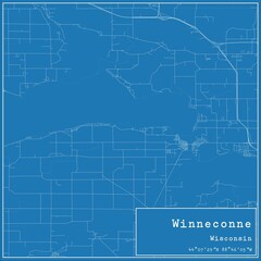 Blueprint US city map of Winneconne, Wisconsin.