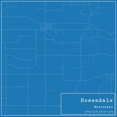 Blueprint US city map of Rosendale, Wisconsin.