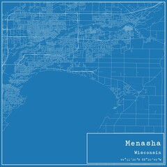 Blueprint US city map of Menasha, Wisconsin.