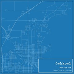 Blueprint US city map of Oshkosh, Wisconsin.