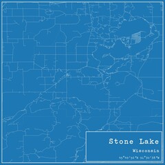 Blueprint US city map of Stone Lake, Wisconsin.