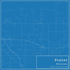Blueprint US city map of Poplar, Wisconsin.