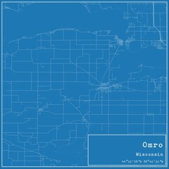 Blueprint US city map of Omro, Wisconsin.