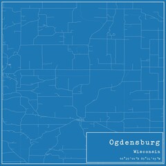 Blueprint US city map of Ogdensburg, Wisconsin.