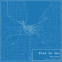 Blueprint US city map of Fond Du Lac, Wisconsin.