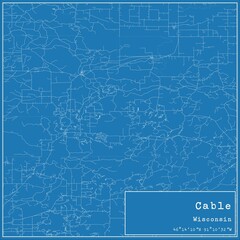 Blueprint US city map of Cable, Wisconsin.