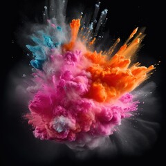 A detailed image of a puff of vibrant, colored powder being thrown into the air, emphasizing the dynamic motion and vivid hues - generative AI