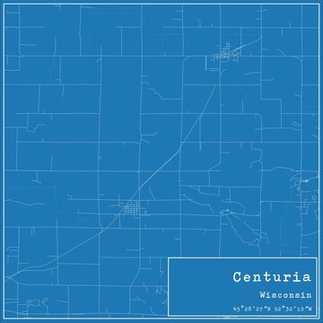 Blueprint US city map of Centuria, Wisconsin.