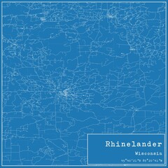 Blueprint US city map of Rhinelander, Wisconsin.