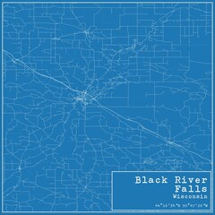 Blueprint US city map of Black River Falls, Wisconsin.