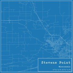 Blueprint US city map of Stevens Point, Wisconsin.