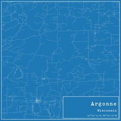Blueprint US city map of Argonne, Wisconsin.