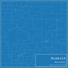Blueprint US city map of Rosholt, Wisconsin.