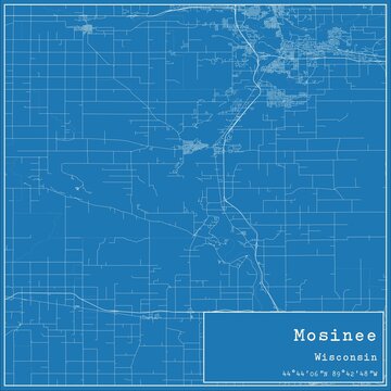 Blueprint US city map of Mosinee, Wisconsin.