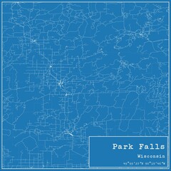 Blueprint US city map of Park Falls, Wisconsin.