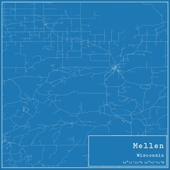 Blueprint US city map of Mellen, Wisconsin.