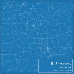 Blueprint US city map of Butternut, Wisconsin.