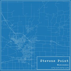 Blueprint US city map of Stevens Point, Wisconsin.